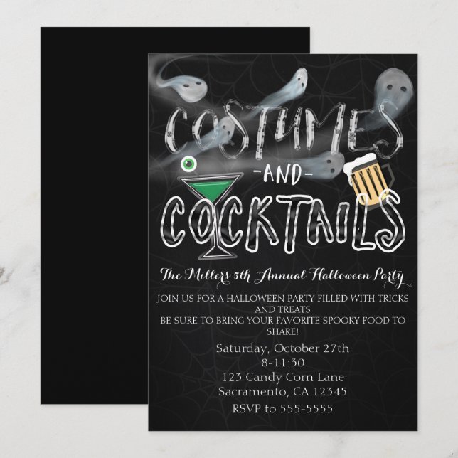 Cartes d'invitation à la soirée Halloween Costumes (Devant / Derrière)