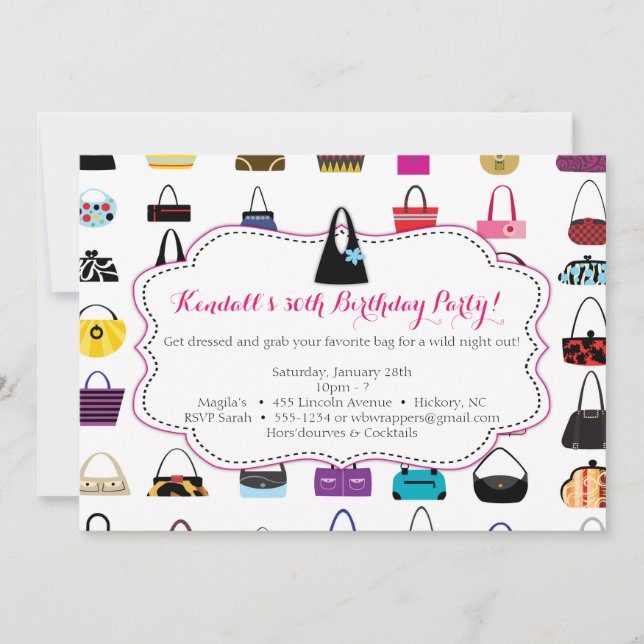Cartes d'invitation à thème de sacs à main - HANDB (Devant)