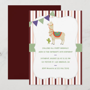 Cartes d'invitation à thème lama de couleurs tenda