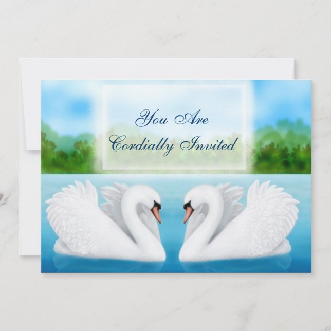 Cartes d'invitation Amour Oiseaux Cygnes (Devant)