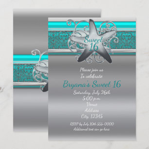 Cartes d'invitation Aqua & Silver Starfish Beach S