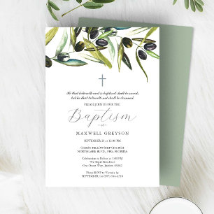 Cartes d'invitation au baptême Branche d'olive rel