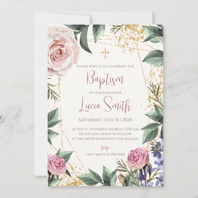 Cartes d'invitation au baptême pour fille (Devant)