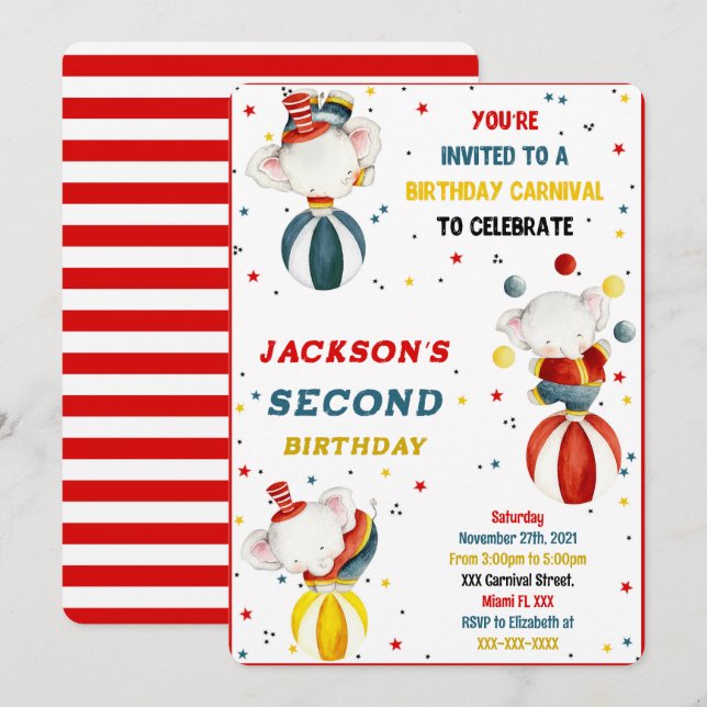 Cartes d'invitation au Carnaval (Devant / Derrière)