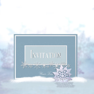 Cartes d'invitation aux poinsettias bleus et argen