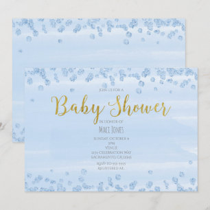 Cartes d'invitation Baby Shower Bleu clair et Or