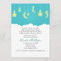 Cartes d'invitation Baby Shower Étoiles Lune et Nu