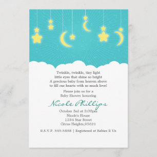 Cartes d'invitation Baby Shower Étoiles Lune et Nu