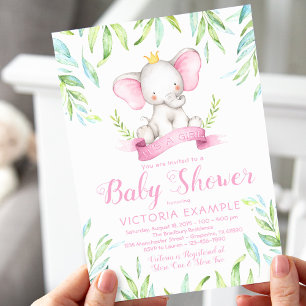 Cartes d'invitation Baby Shower Princesse Eléphant