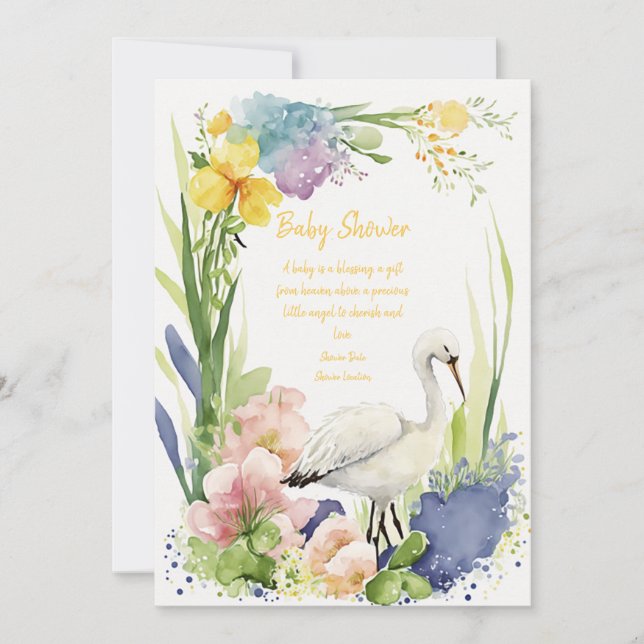 Cartes d'invitation baby shower Stork Flower (Devant)