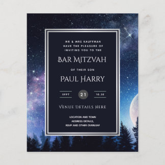 Cartes d'invitation Bar Mitzvah Bleu Nuit Étoilée