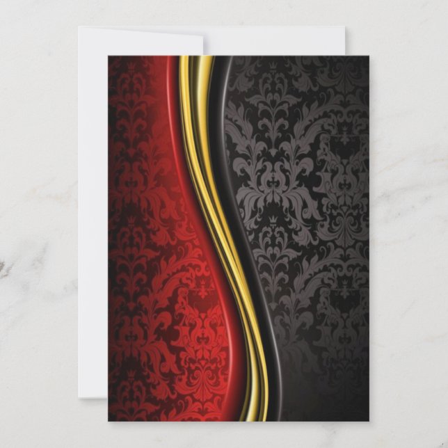 Cartes d'invitation baroques or rouge et noir clas (Devant)