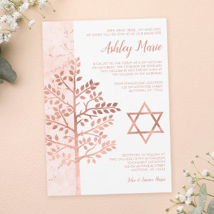 Cartes d'invitation Bat Mitzvah Rose Gold Arbre de