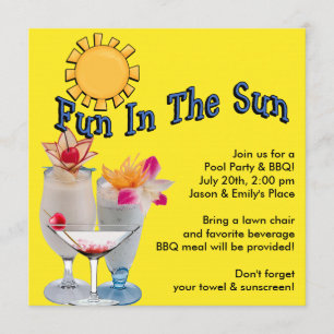Cartes d'invitation BBQ Fête Adultes Piscine Jaune