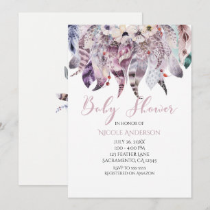 Cartes d'invitation Boho Bohème Plumes pour Baby S