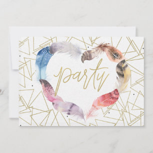 Cartes d'invitation Boho Chic à plumes pour annive