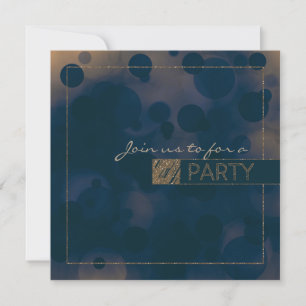 Cartes d'invitation Bokeh Glam Bleu & Or PARTY