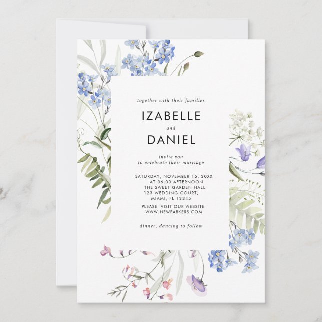 Cartes d'invitation botaniques d'été avec fleurs s (Devant)