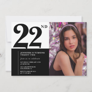 Cartes d'invitation chic noir blanc pour 22ème ann