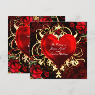 Cartes d'invitation cœur floral ornemental noir ro