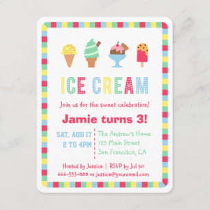 Cartes d'invitation colorées pour une fête de glac