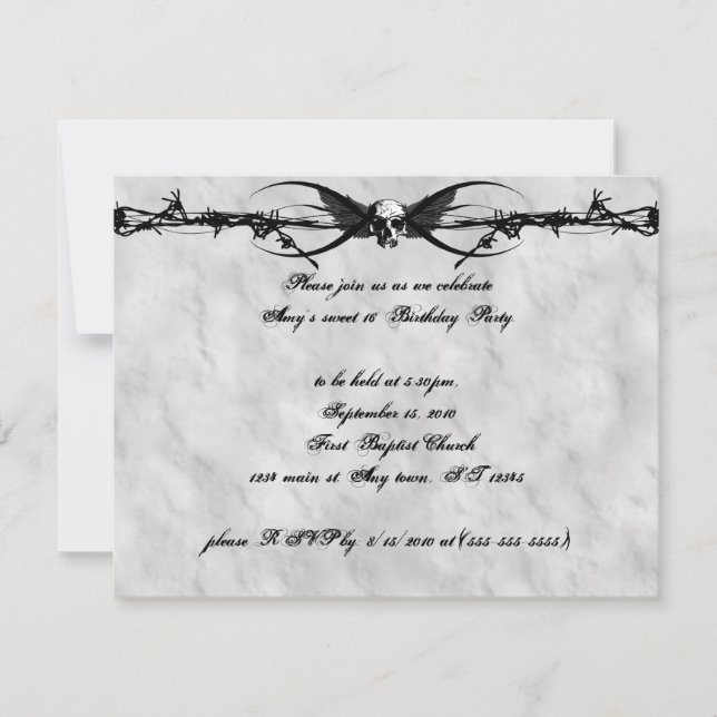 Cartes d'invitation Cyber Goth Crâne ailé Fil de f (Devant)