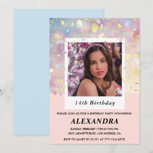 Cartes d'invitation d'anniversaire 14 ans rose Con