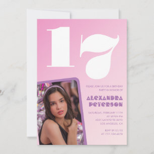 Cartes d'invitation d'anniversaire 17 ans rose Pho