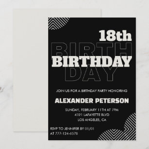 Cartes d'invitation d'anniversaire 18 ans noir Hom
