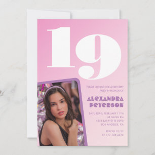 Cartes d'invitation d'anniversaire 19 ans Rose Pho