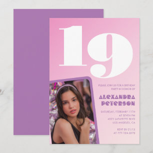 Cartes d'invitation d'anniversaire 19 ans Rose Pho
