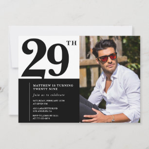Cartes d'invitation d'anniversaire 29 ans noir et