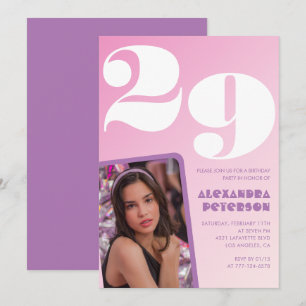 Cartes d'invitation d'anniversaire 29 ans Rose Pho