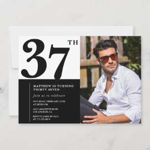 Cartes d'invitation d'anniversaire 37 ans noir et