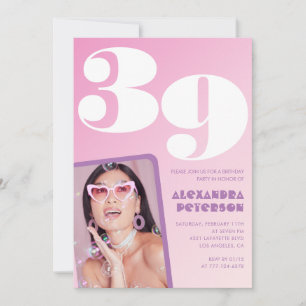 Cartes d'invitation d'anniversaire 39 ans Rose Pho