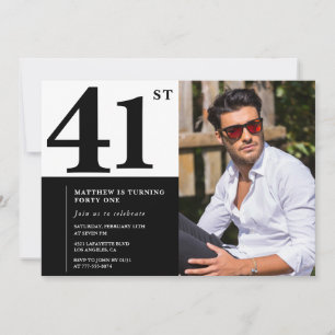 Cartes d'invitation d'anniversaire 41 ans noir et 