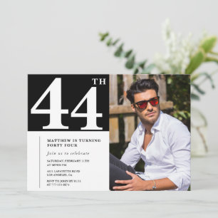Cartes d'invitation d'anniversaire 44 ans en noir 