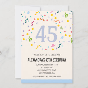 Cartes d'invitation d'anniversaire 45 ans modernes