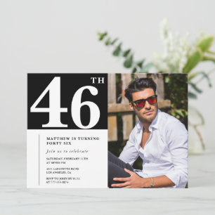 Cartes d'invitation d'anniversaire 46 ans en noir