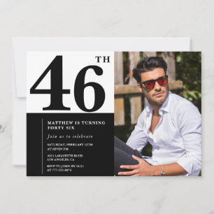 Cartes d'invitation d'anniversaire 46 ans noir et