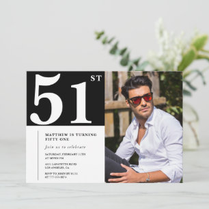 Cartes d'invitation d'anniversaire 51 ans en noir 