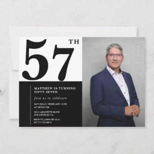 Cartes d'invitation d'anniversaire 57 ans en noir 