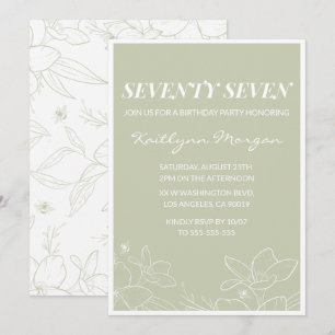 Cartes d'invitation d'anniversaire 77 ans à fleurs