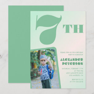 Cartes d'invitation d'anniversaire 7 ans vertes Ph
