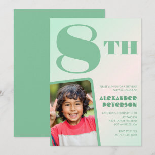Cartes d'invitation d'anniversaire 8 ans vertes Ph