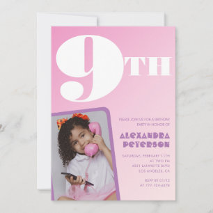 Cartes d'invitation d'anniversaire 9 ans Rose Fill