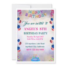 Cartes d'invitation d'anniversaire au ballon color