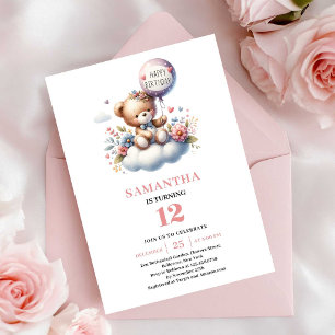 Cartes d'invitation d'anniversaire au ballon flora