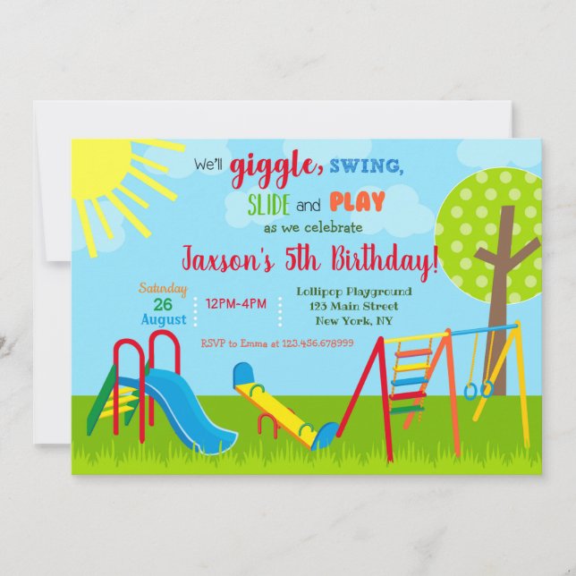Cartes d'invitation d'anniversaire au parc de jeux (Devant)