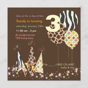 Cartes d'invitation d'anniversaire Ballons Zèbre d